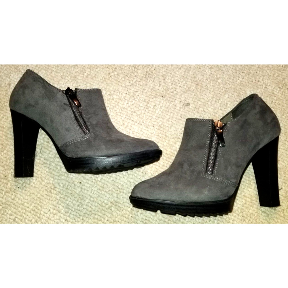 Womens Shoes-NILA & NILA-ITALY-gray leather/suede bootie w/4 inch heel-37 (US 7)